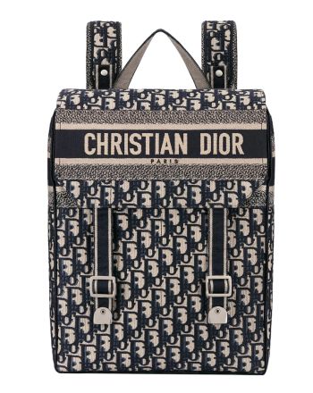 Christian Dior Backpack in blue Dior Oblique embroidered canvas Dark Blue